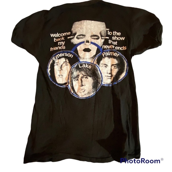 Vintage ELP Emerson Lake & Palmer Double sided Rock Band T-Shirt No Size Tag - Picture 2 of 9